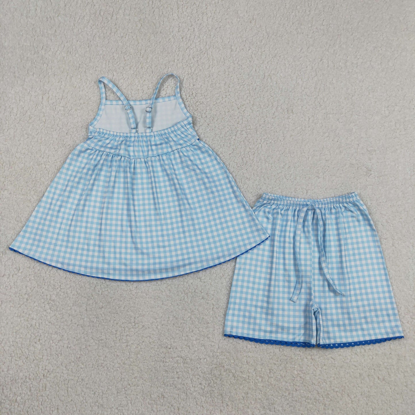 Baby Girls Strap Blue Checked Tunic Short Clothes Sets