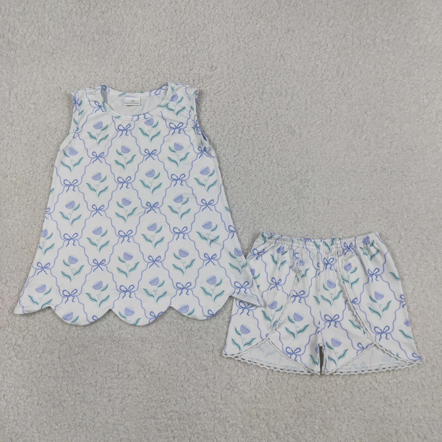 Sibling Baby Girls Colorful Flowers Scallop Tunic Ruffle Short Clothes Sets