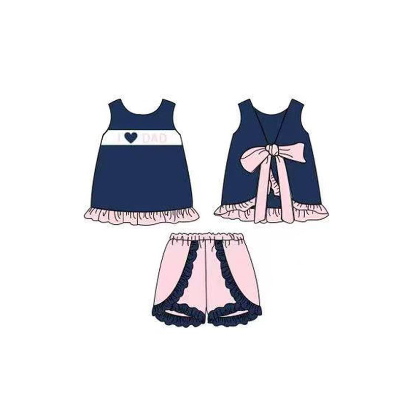 Baby Girls I Love Dad Back Bow Tunic Ruffle Shorts Clothes Set Preorder