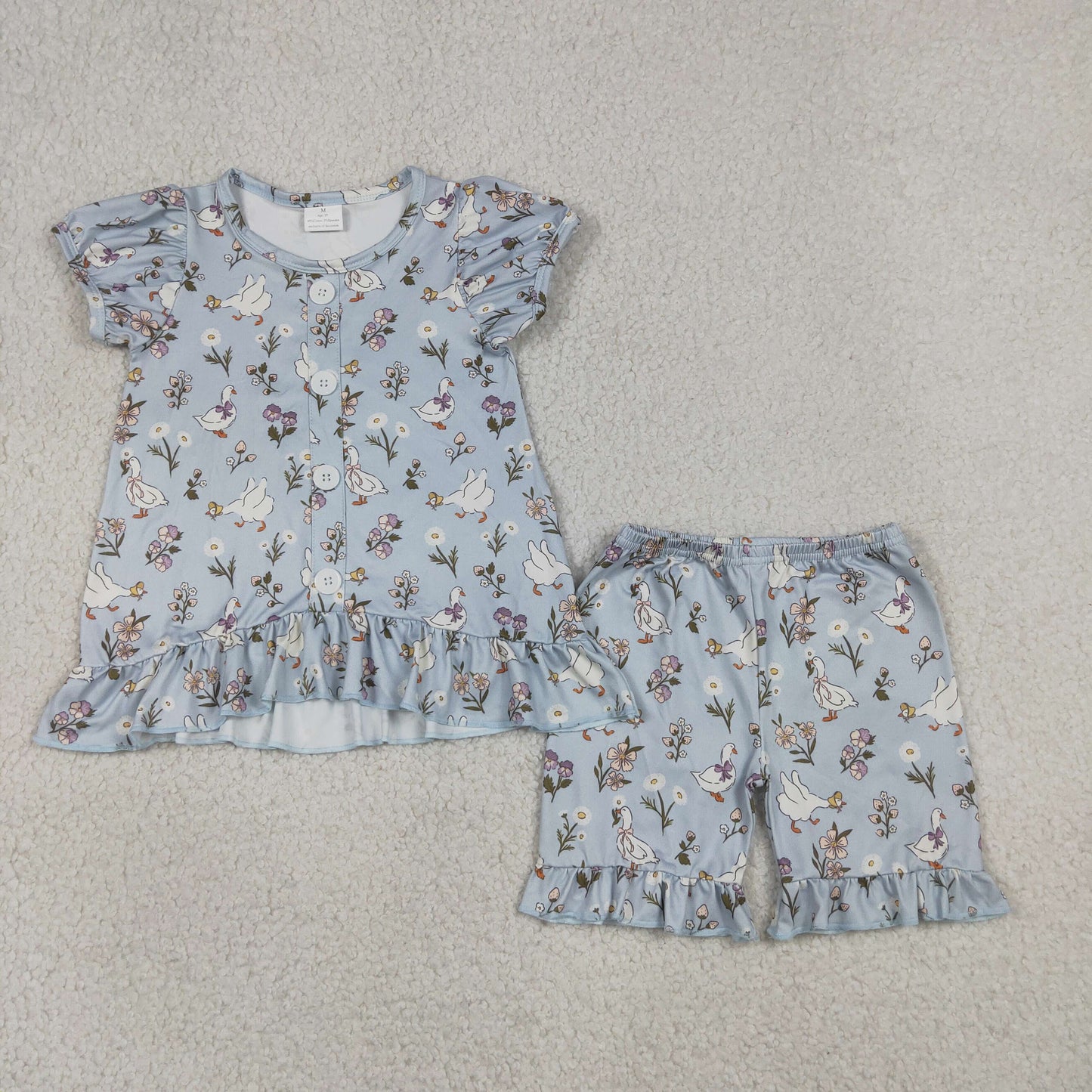 Baby Girls Flowers Gooses Button Tunic Ruffle Short Clothes Sets