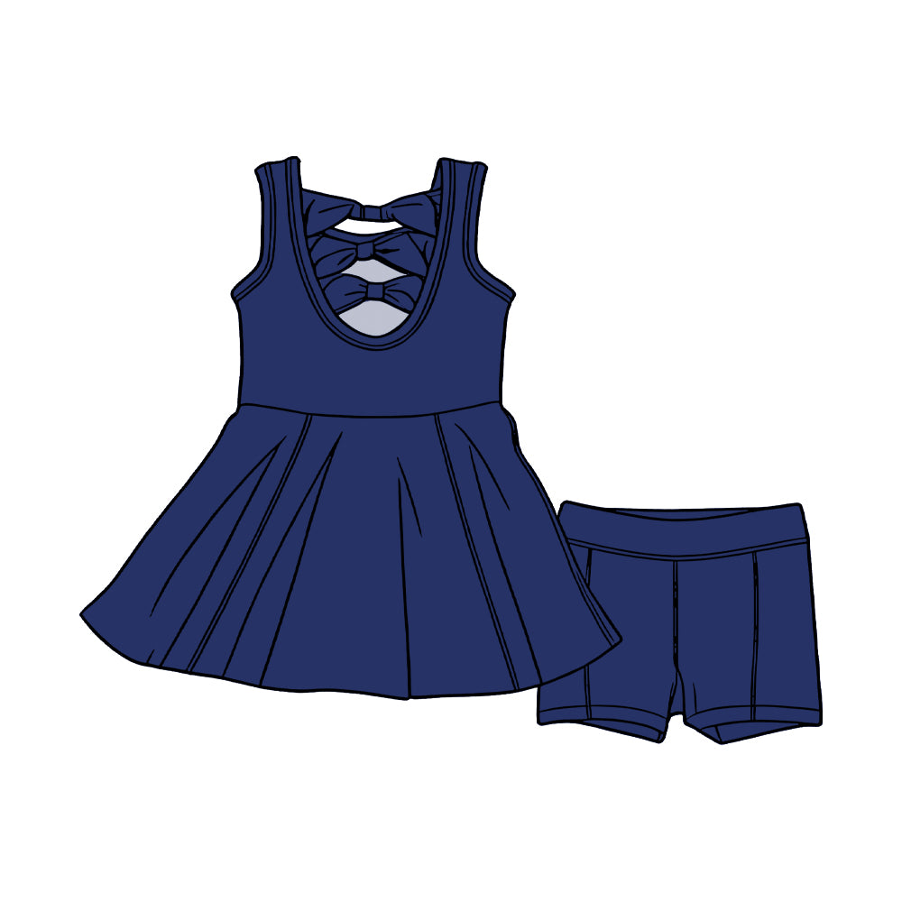 Baby Girls Navy Sleeveless Back Bows Tunic Shorts Clothes Sets Preorder