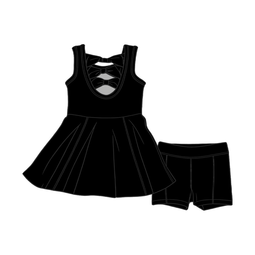Baby Girls Black Sleeveless Back Bows Tunic Shorts Clothes Sets Preorder