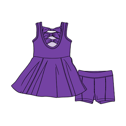 Baby Girls Purple Sleeveless Back Bows Tunic Shorts Clothes Sets Preorder