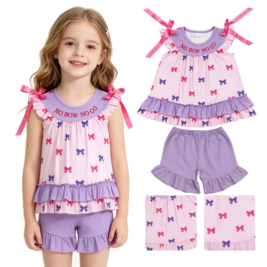 Embroidery No Bows No Go Baby Girls Tunic Ruffle Shorts Clothes Sets