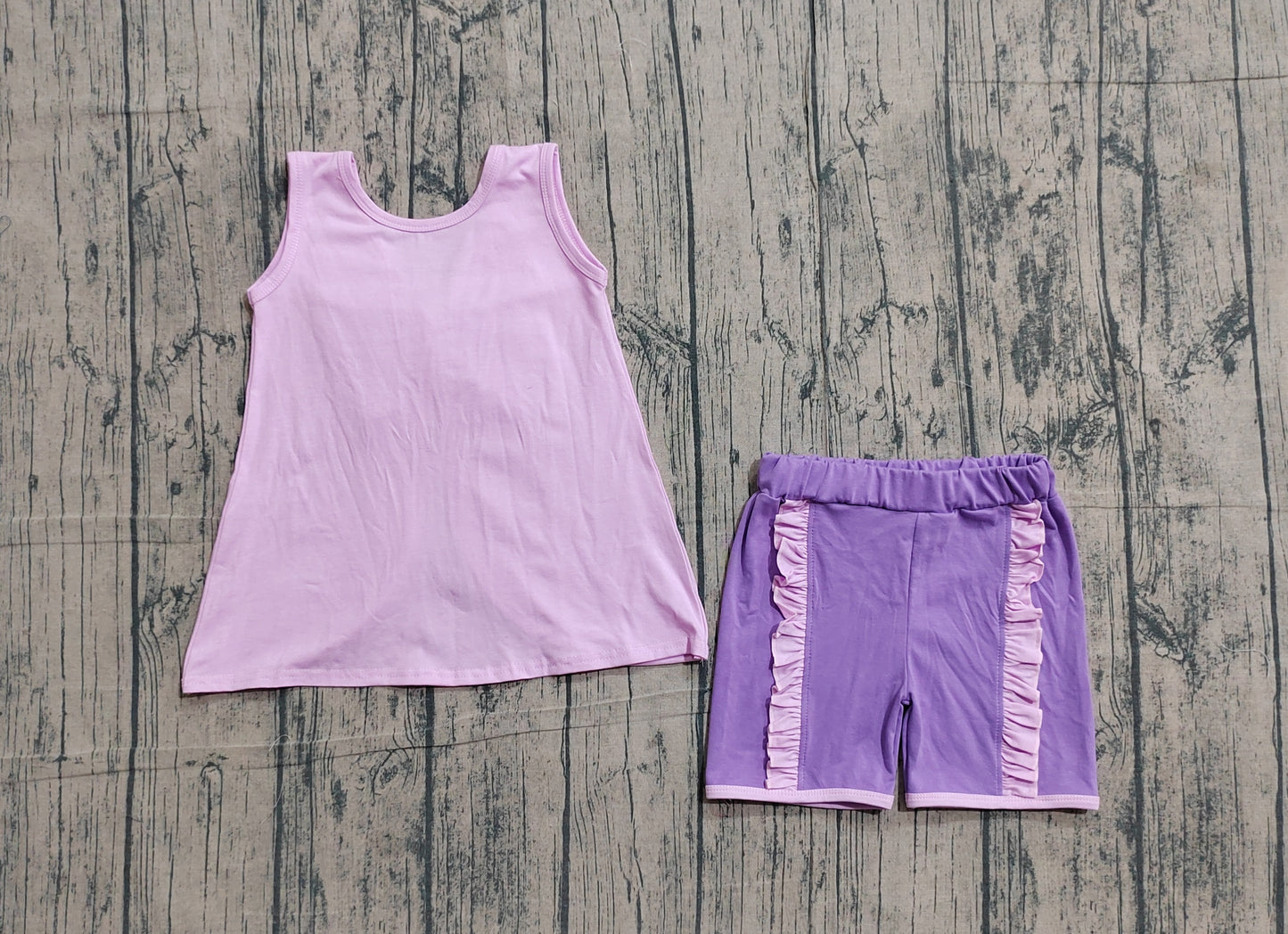 Baby Girls Lavender Sleeveless Back Bows Tunic Ruffle Shorts Clothes Sets