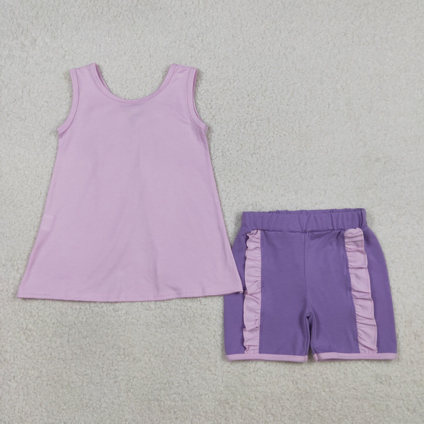 Baby Girls Lavender Sleeveless Back Bows Tunic Ruffle Shorts Clothes Sets