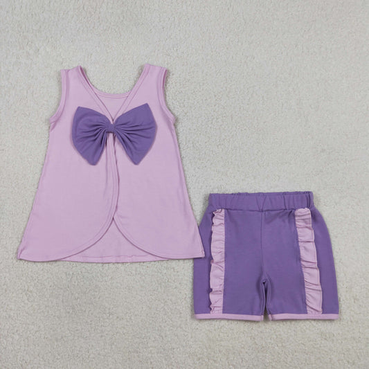 Baby Girls Lavender Sleeveless Back Bows Tunic Ruffle Shorts Clothes Sets