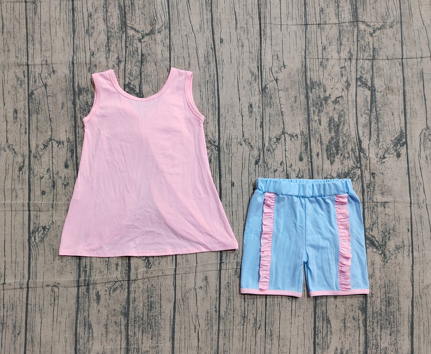 Baby Girls Pink Sleeveless Back Bows Tunic Ruffle Shorts Clothes Sets