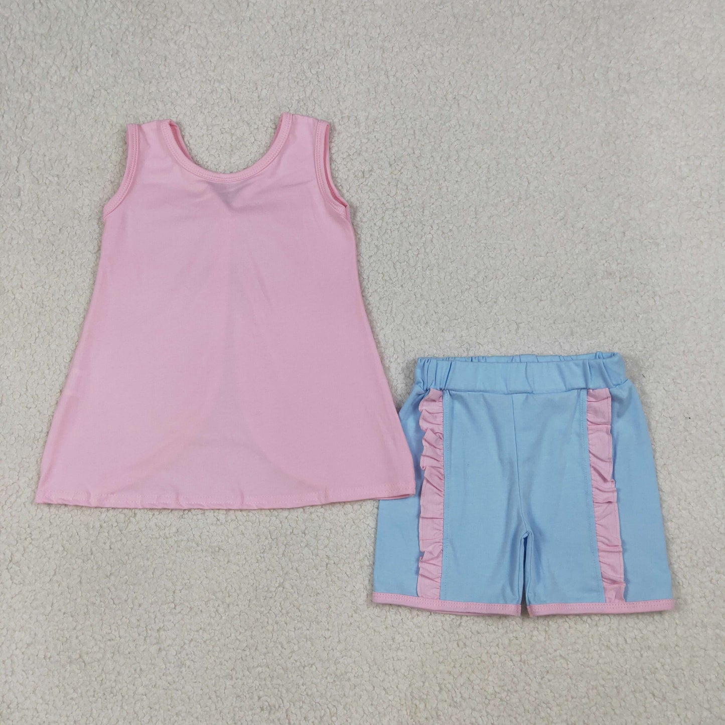 Baby Girls Pink Sleeveless Back Bows Tunic Ruffle Shorts Clothes Sets