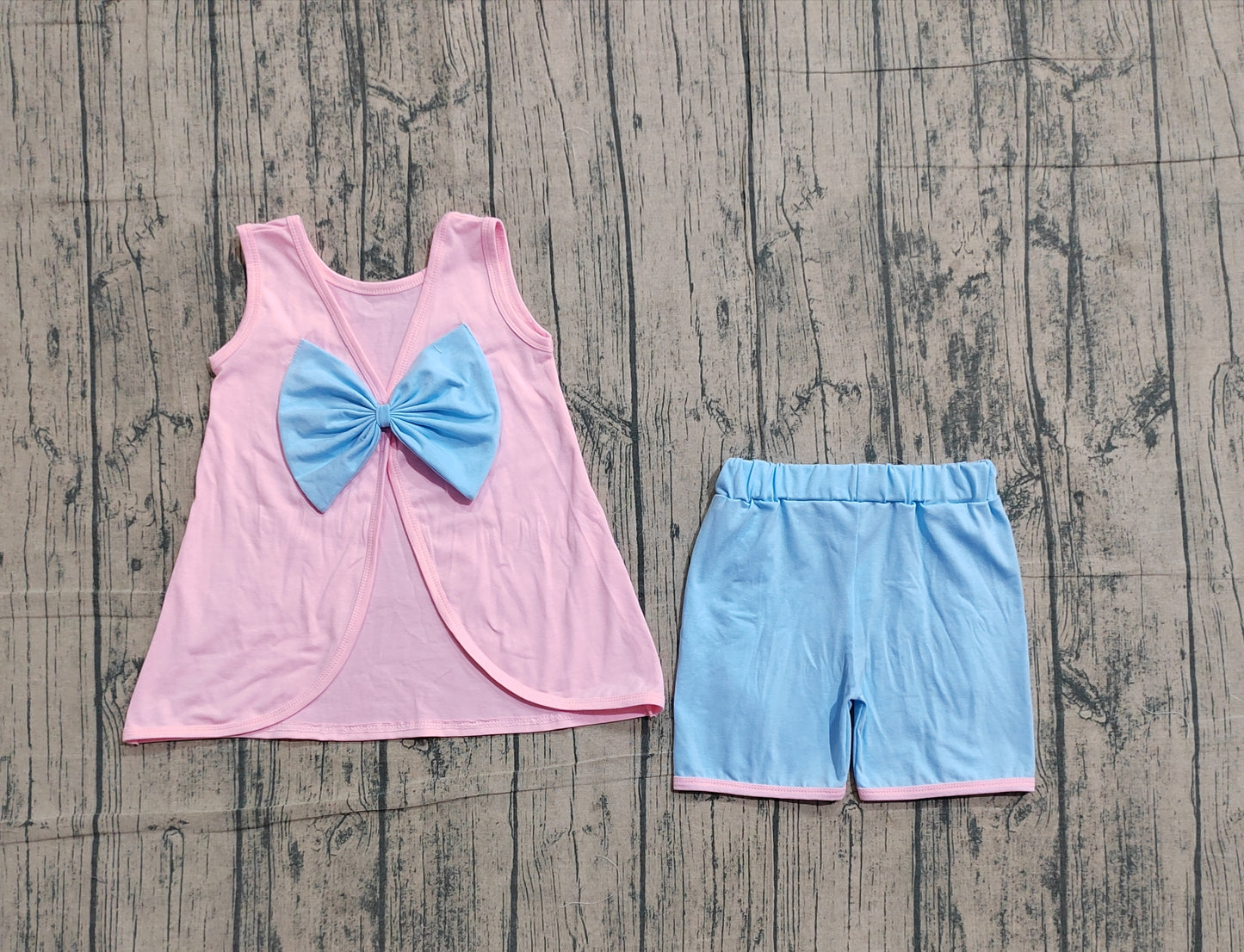 Baby Girls Pink Sleeveless Back Bows Tunic Ruffle Shorts Clothes Sets