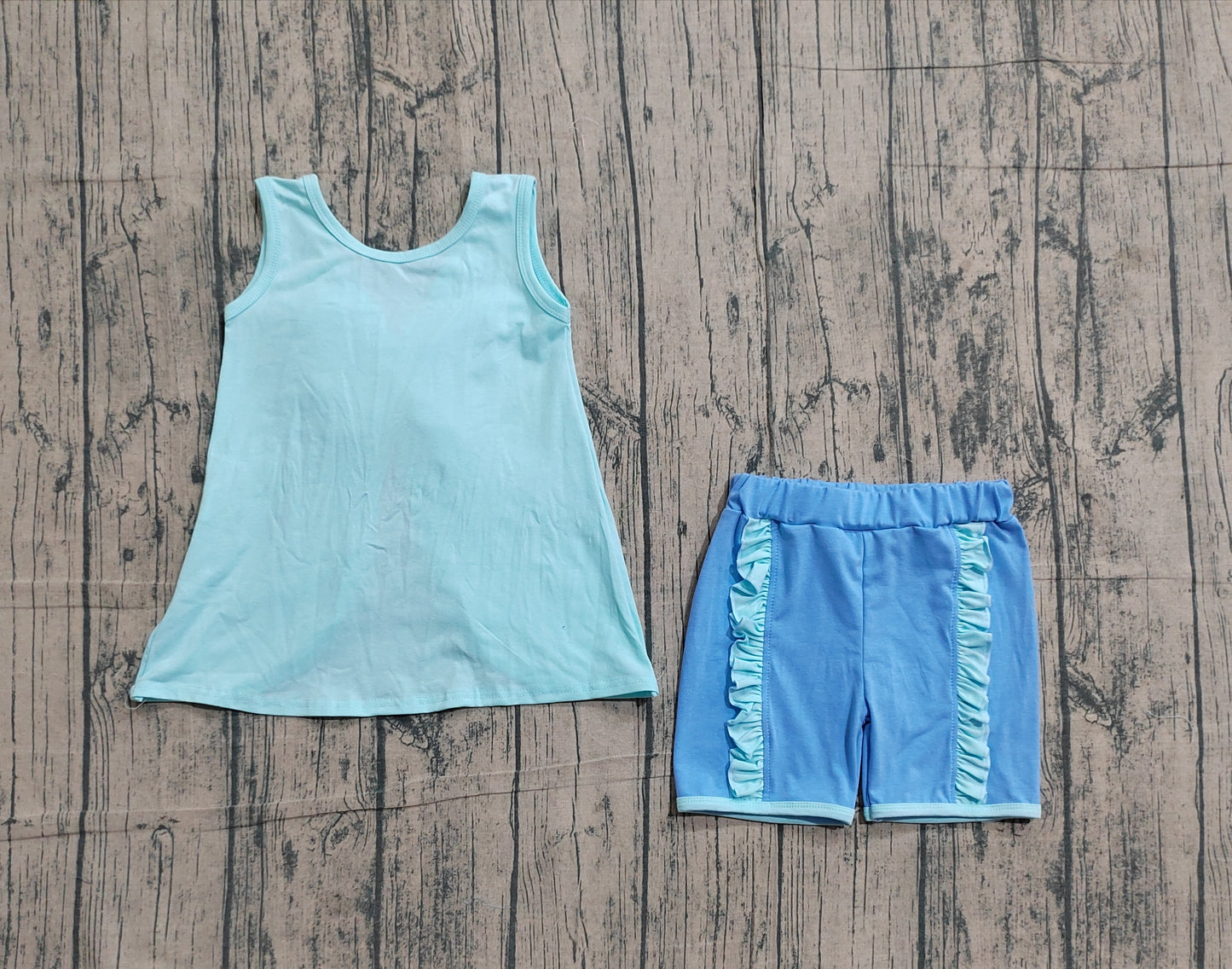Baby Girls Blue Sleeveless Back Bows Tunic Ruffle Shorts Clothes Sets