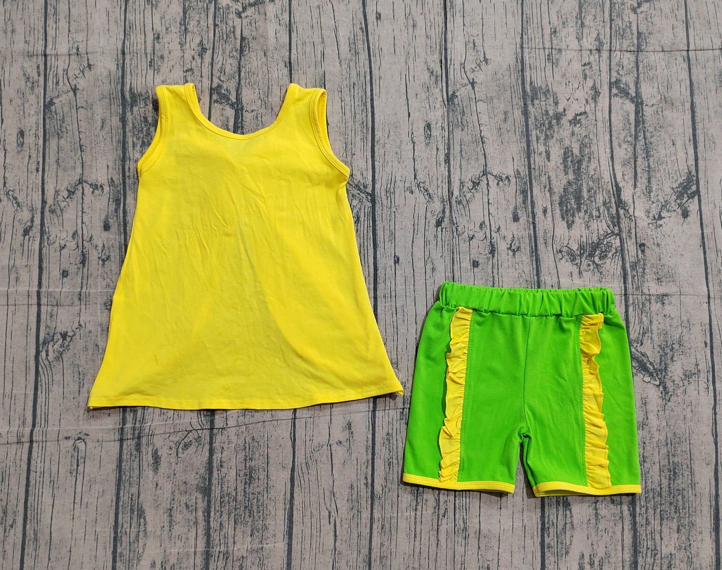 Baby Girls Sleeveless Back Bows Tunic Green Ruffle Shorts Clothes Sets
