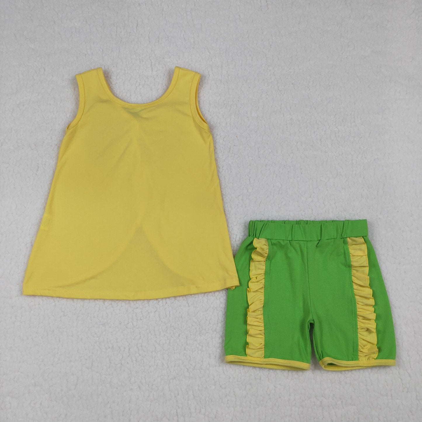 Baby Girls Sleeveless Back Bows Tunic Green Ruffle Shorts Clothes Sets