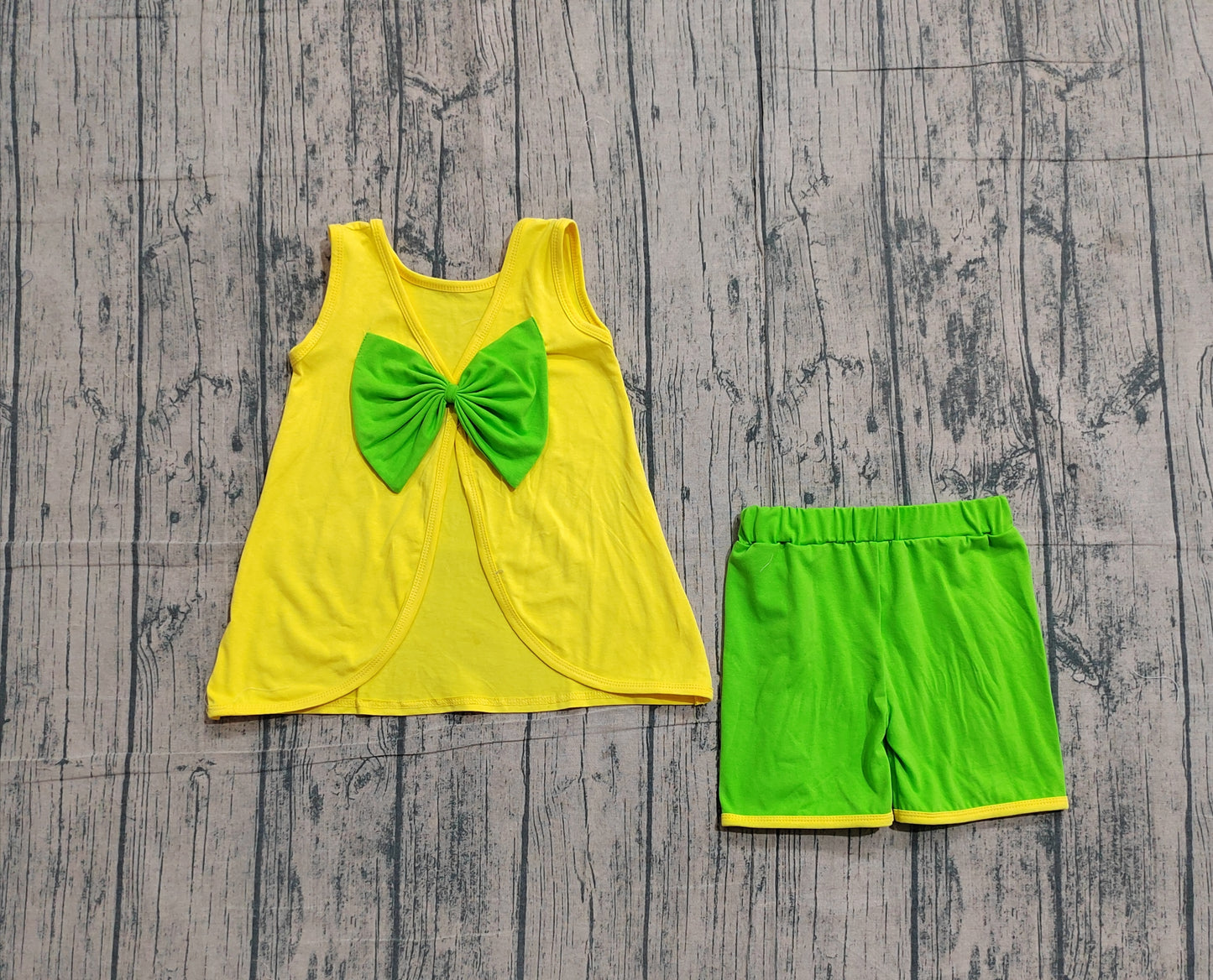 Baby Girls Sleeveless Back Bows Tunic Green Ruffle Shorts Clothes Sets