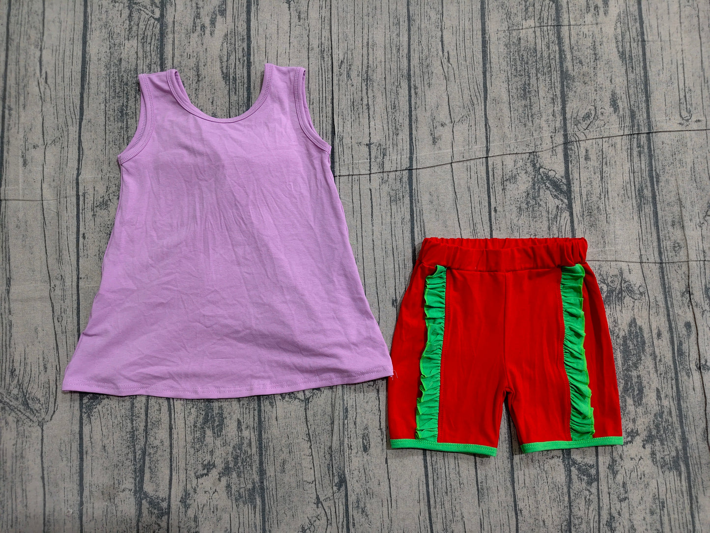 Baby Girls Purple Sleeveless Back Bows Tunic Red Shorts Clothes Sets