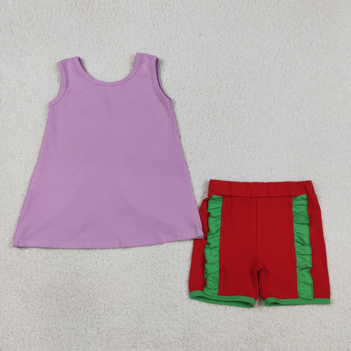 Baby Girls Purple Sleeveless Back Bows Tunic Red Shorts Clothes Sets