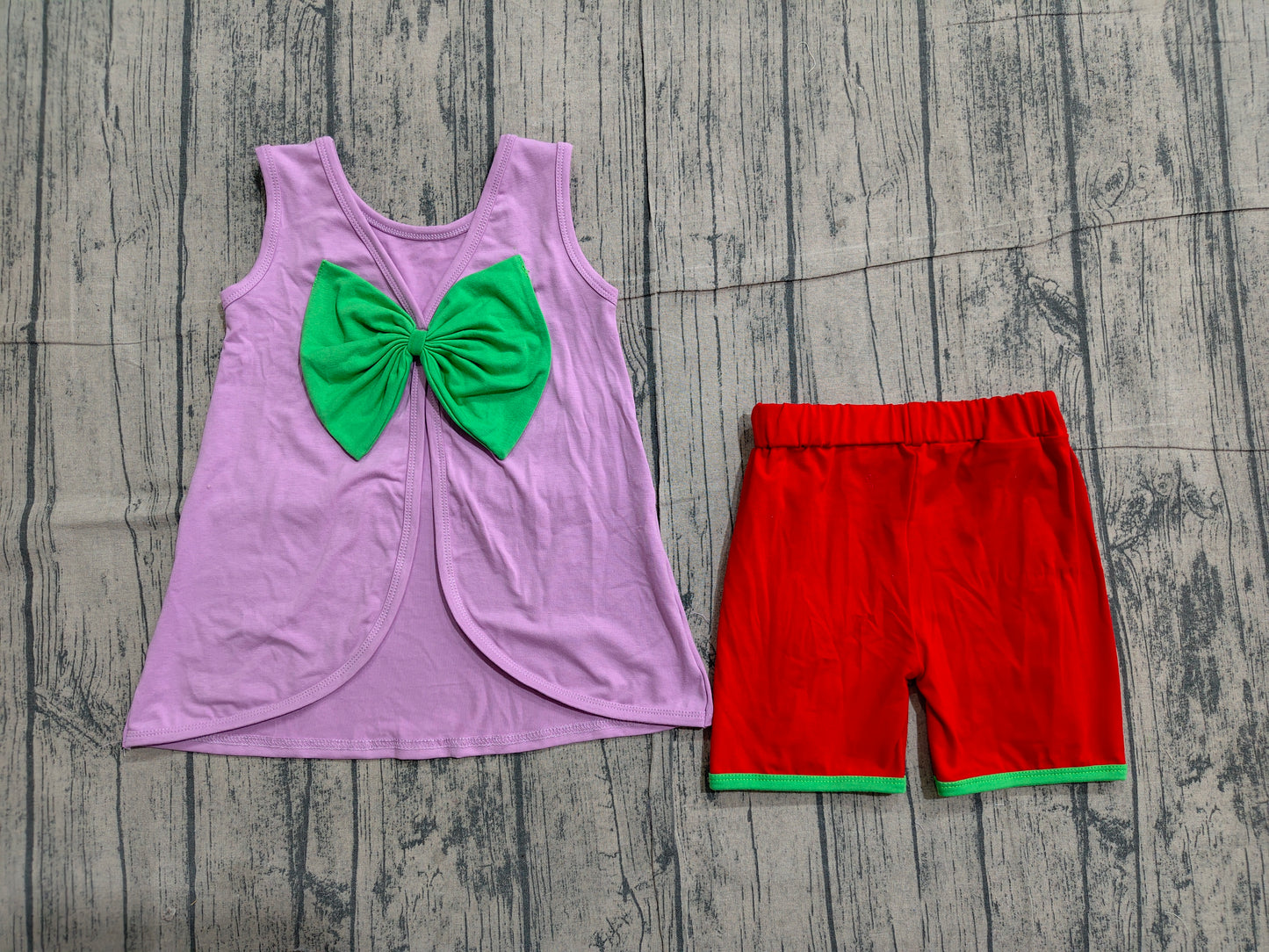 Baby Girls Purple Sleeveless Back Bows Tunic Red Shorts Clothes Sets