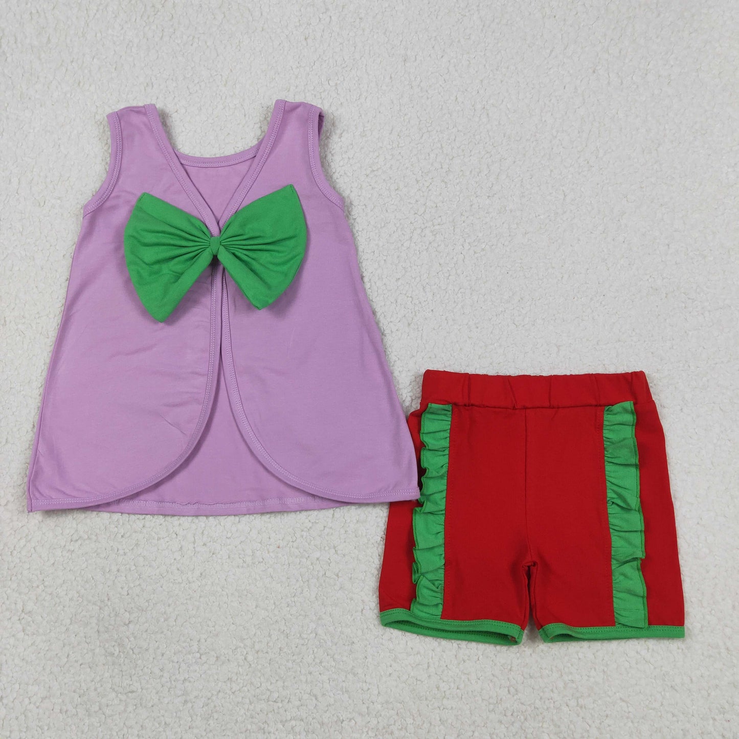 Baby Girls Purple Sleeveless Back Bows Tunic Red Shorts Clothes Sets
