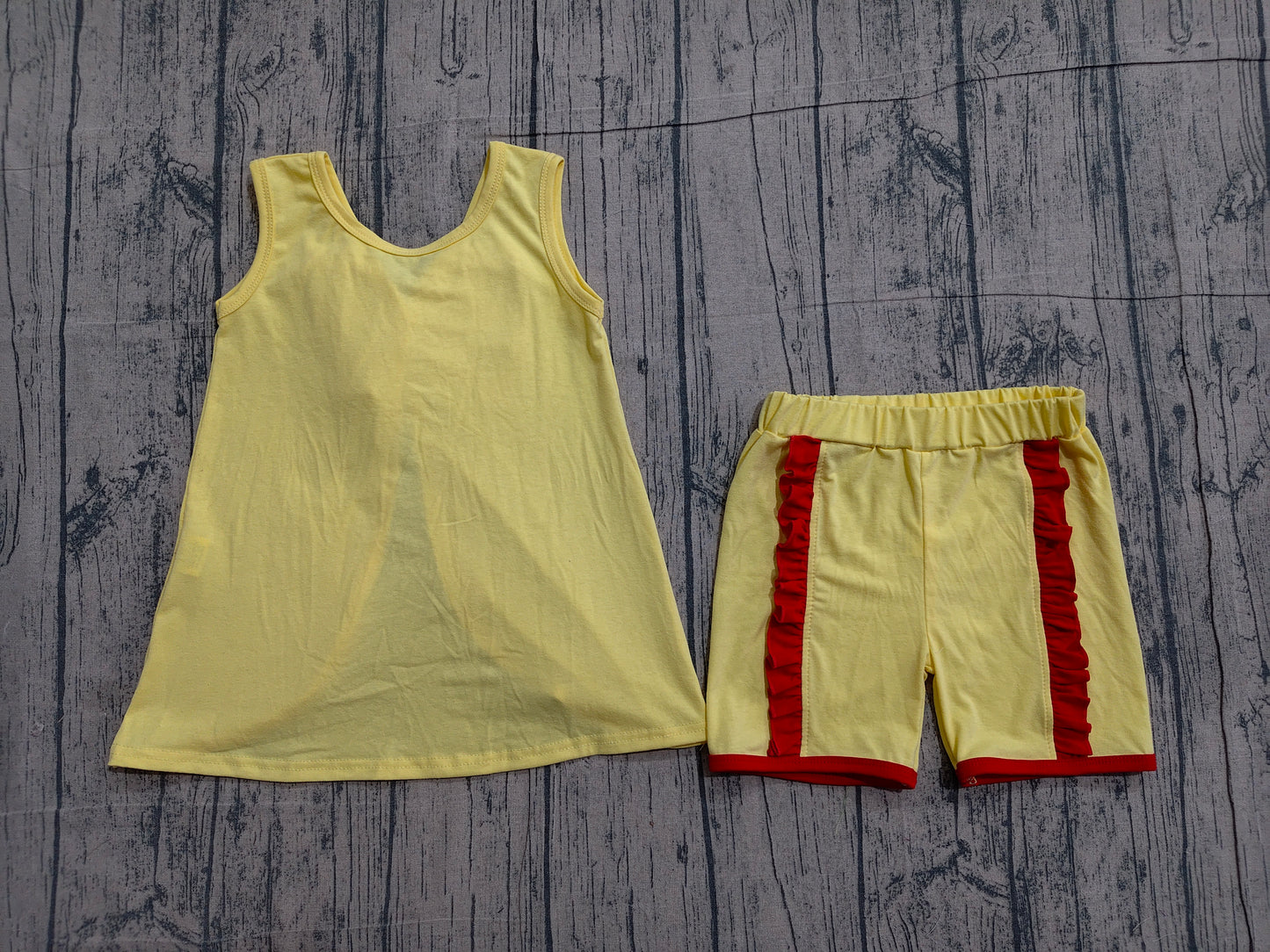 Baby Girls Yellow Sleeveless Back Bows Tunic Ruffle Shorts Clothes Sets