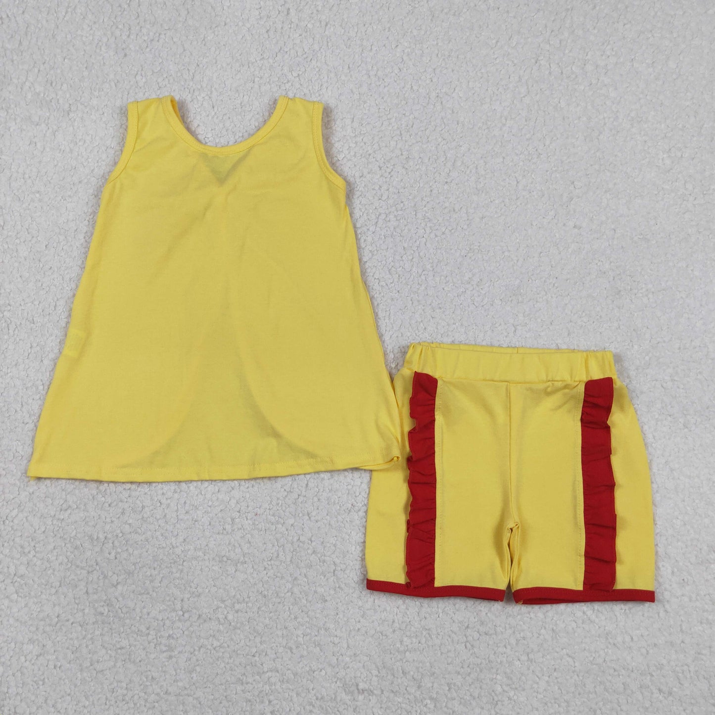Baby Girls Yellow Sleeveless Back Bows Tunic Ruffle Shorts Clothes Sets