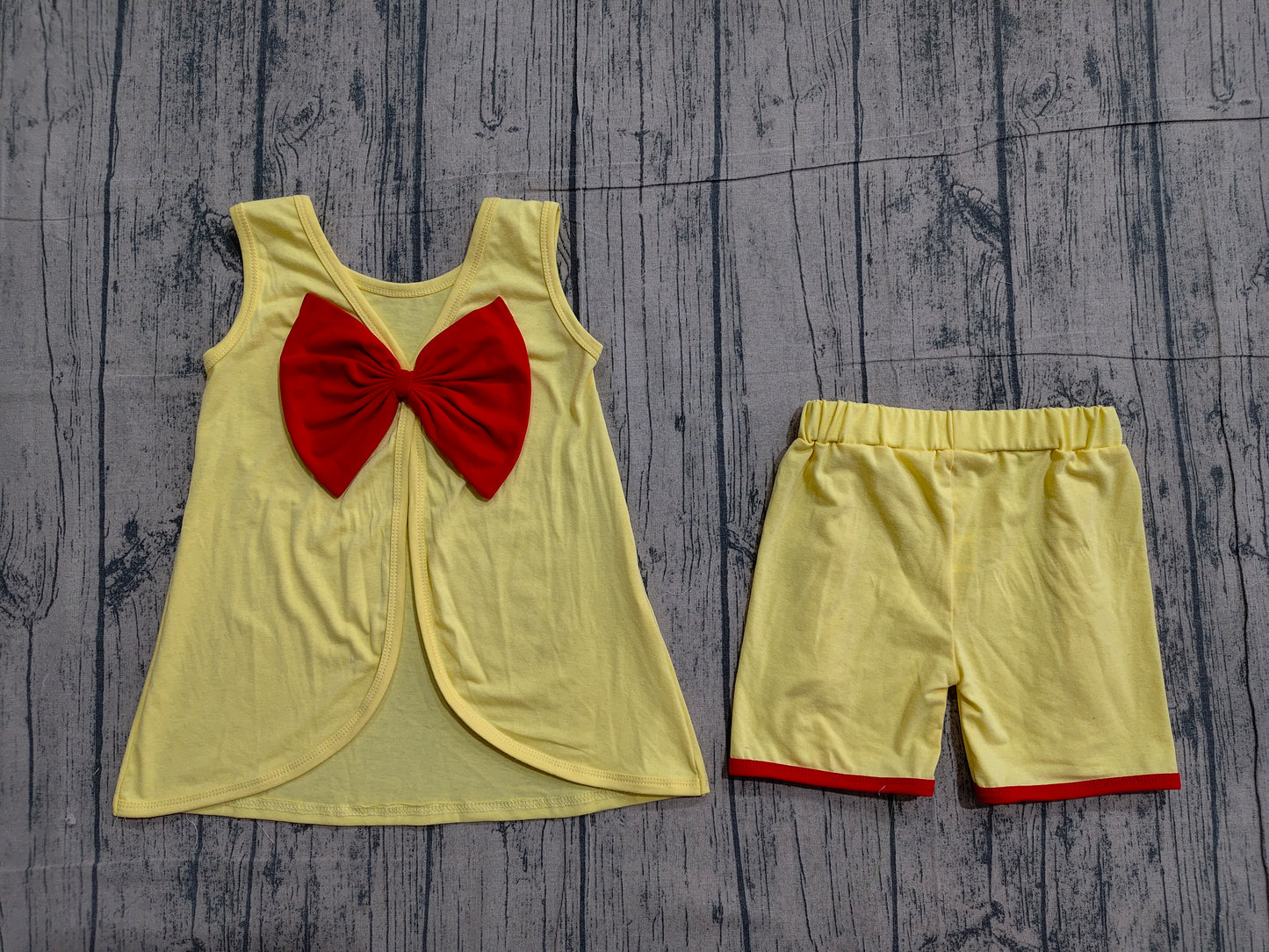 Baby Girls Yellow Sleeveless Back Bows Tunic Ruffle Shorts Clothes Sets