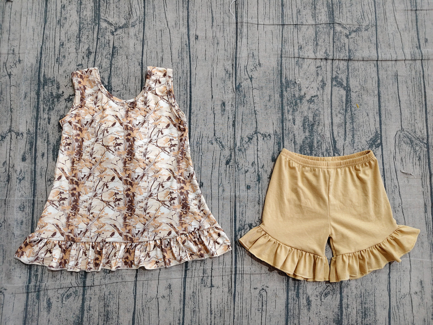 Baby Girls Southern Leaves Camo Back Bow Tunic Ruffle Shorts Clothes Sets