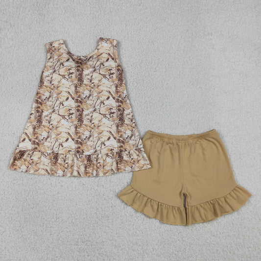 Baby Girls Southern Leaves Camo Back Bow Tunic Ruffle Shorts Clothes Sets