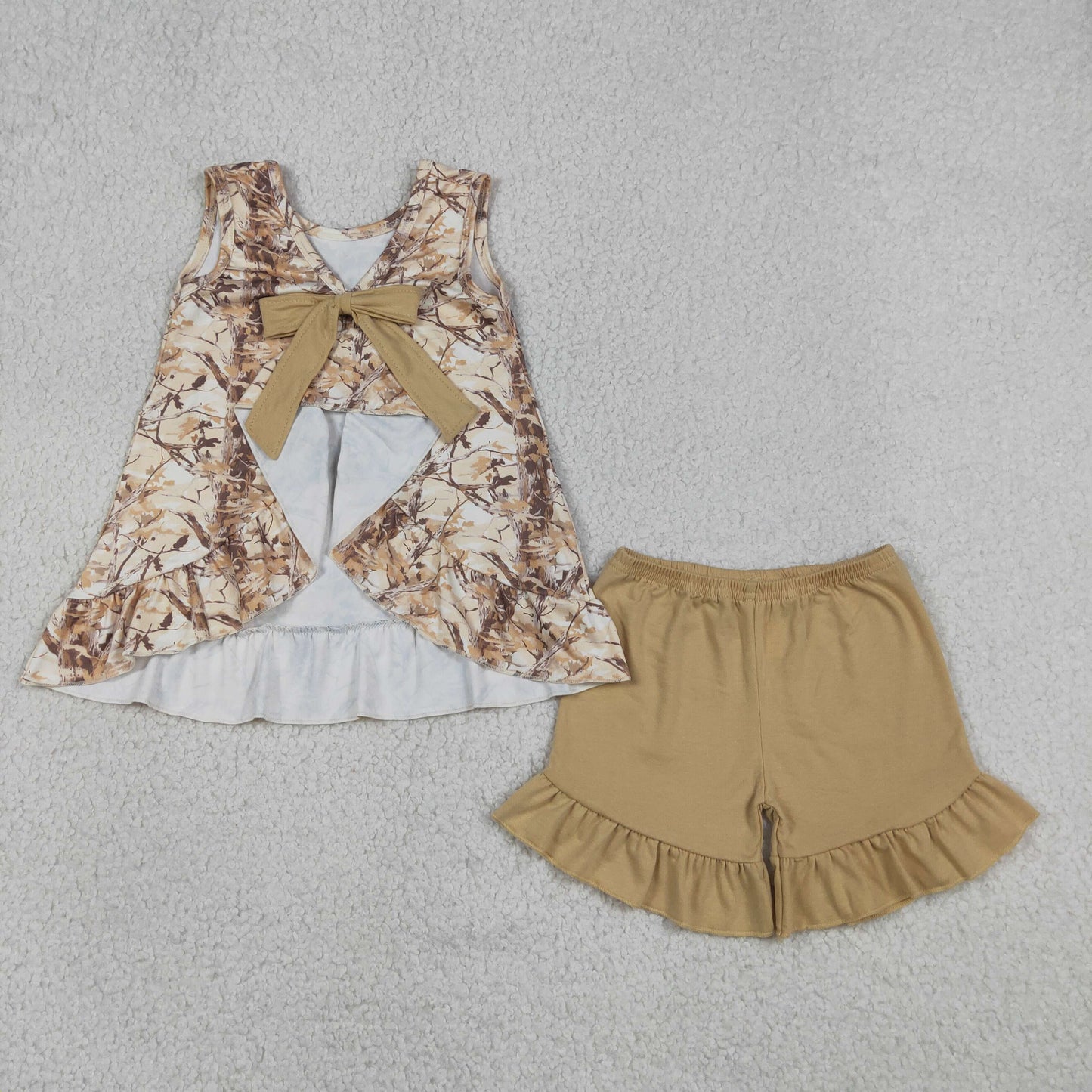 Baby Girls Southern Leaves Camo Back Bow Tunic Ruffle Shorts Clothes Sets