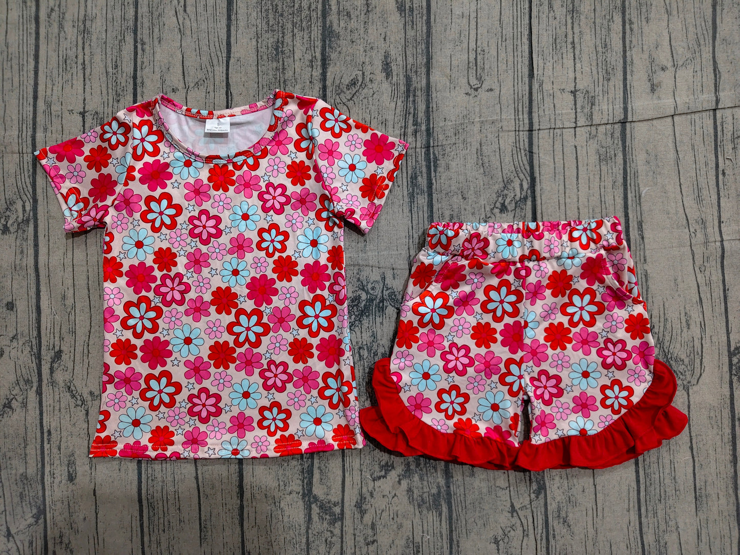 Baby Girls Colorful Small Flowers Top Ruffle Shorts Clothes Sets