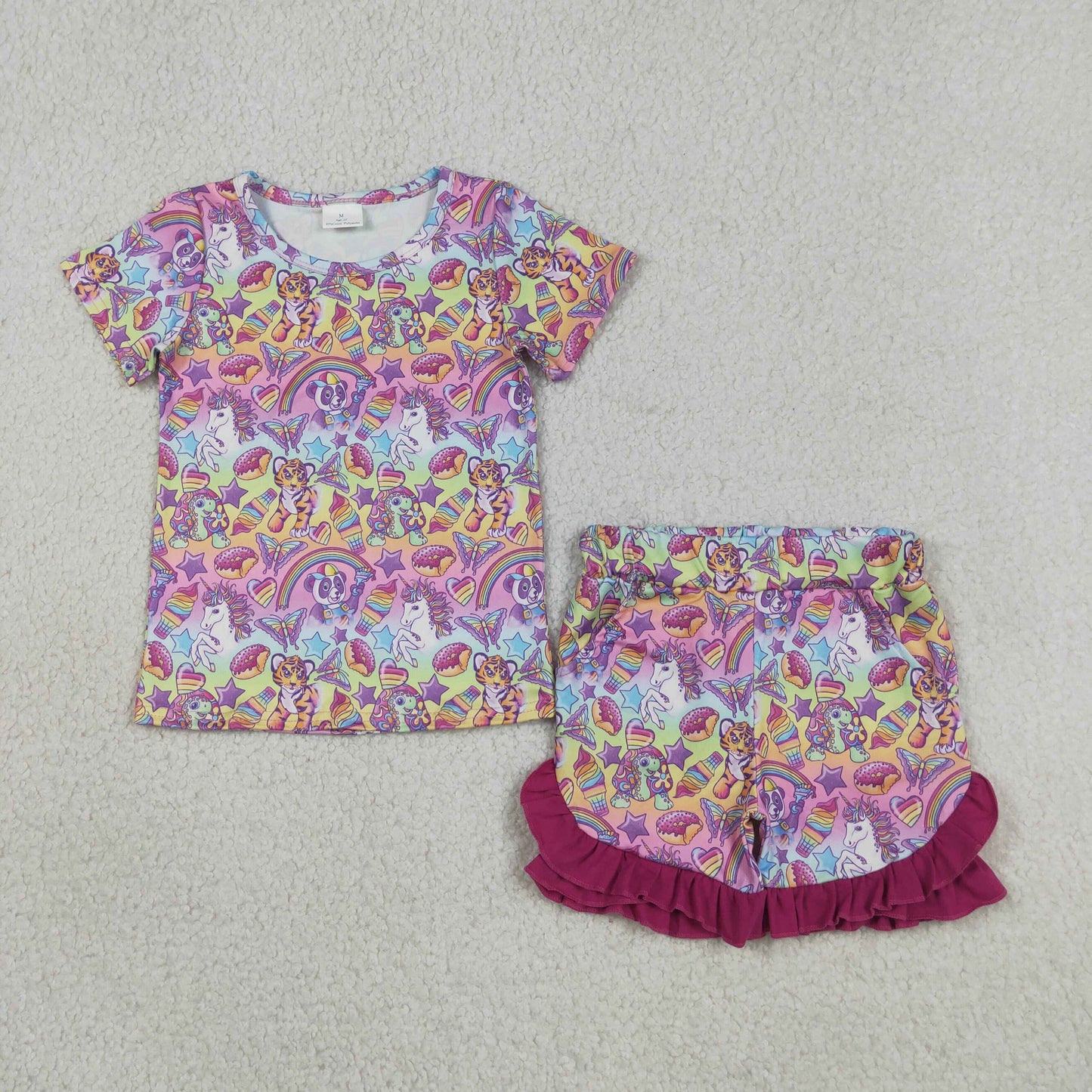 Baby Girls Stars Cartoon Animals Top Ruffle Shorts Clothes Sets
