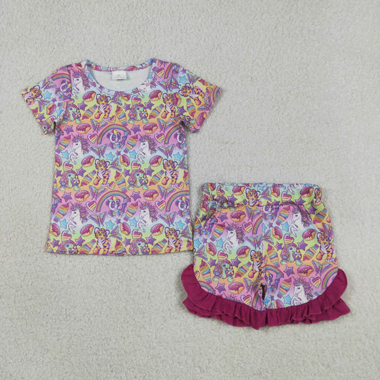 Baby Girls Stars Cartoon Animals Top Ruffle Shorts Clothes Sets