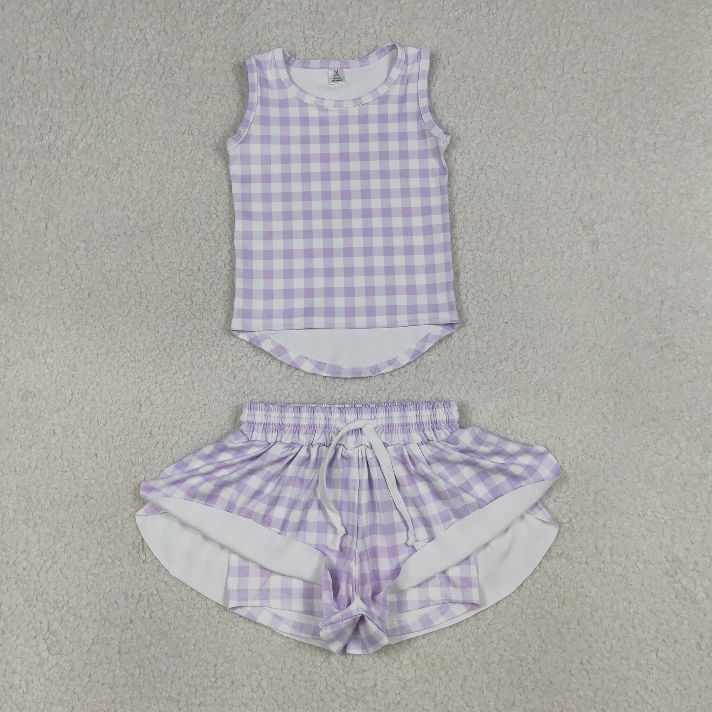 Sibling Baby Girls Checked Vest Top Butterfly Shorts Yoga Active Clothes Sets