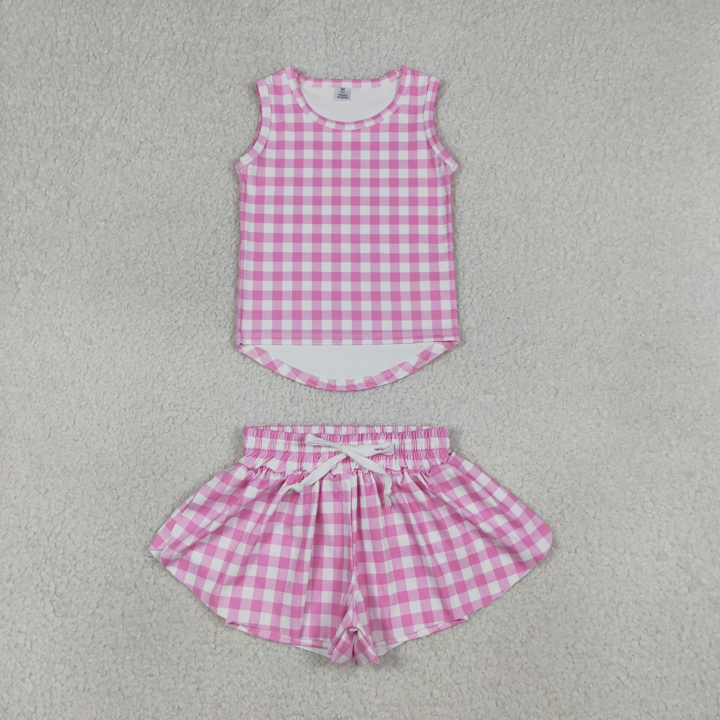 Baby Girls Pink Checked Vests Top Butterfly Short Yoga Active Clothes Set