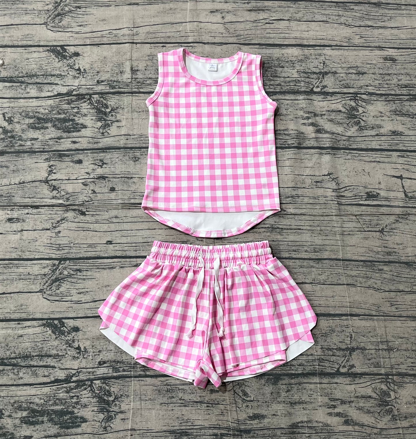 Baby Girls Pink Checked Vests Top Butterfly Short Yoga Active Clothes Set