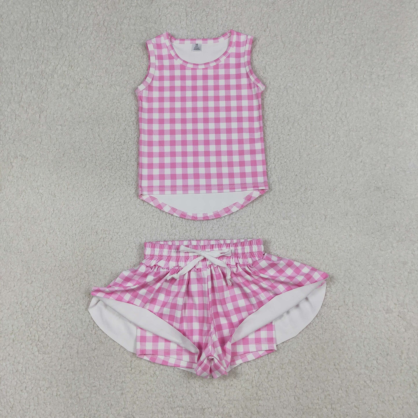 Baby Girls Pink Checked Vests Top Butterfly Short Yoga Active Clothes Set