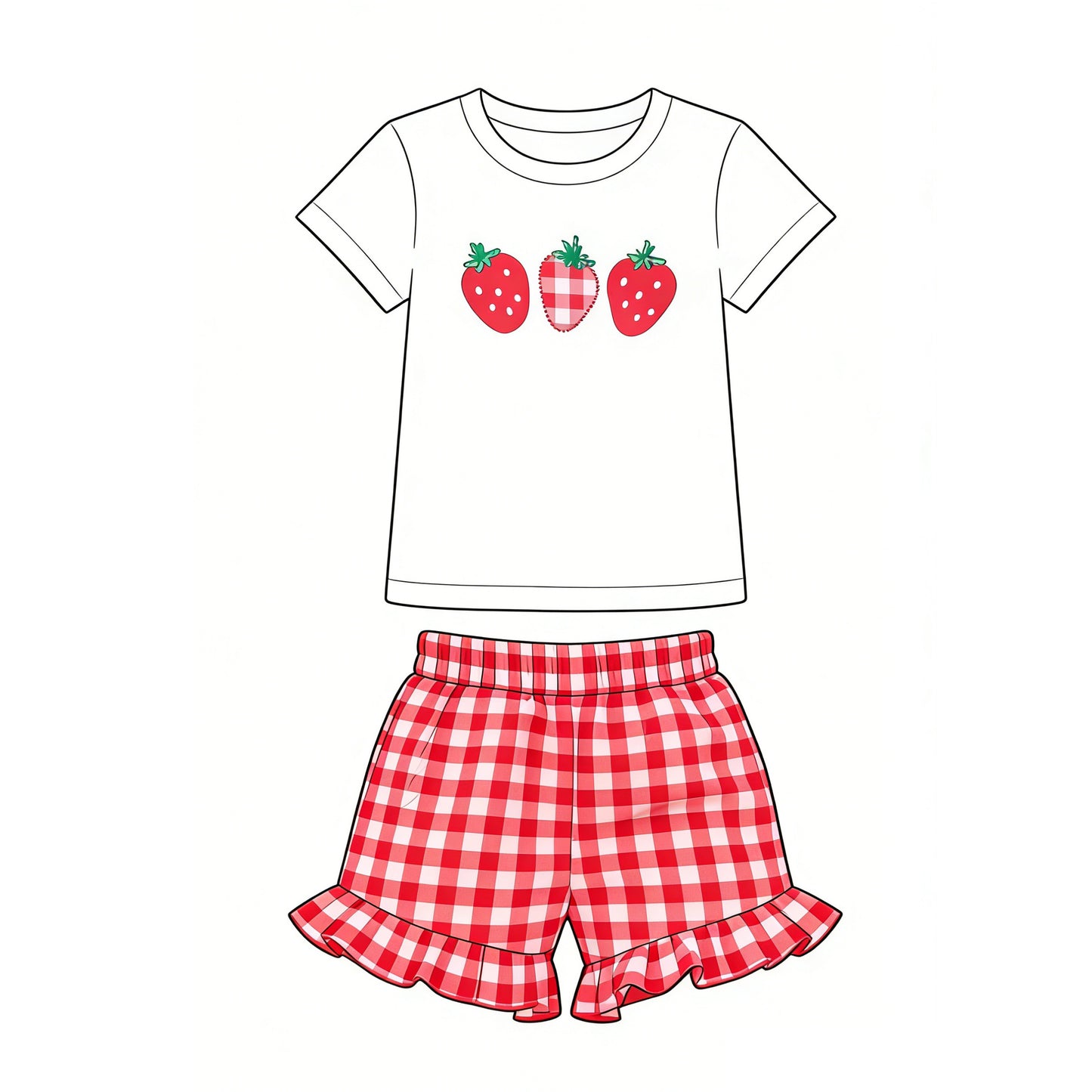 Baby Girls Strawberry Top Checked Ruffle Short Clothes Sets Preorder