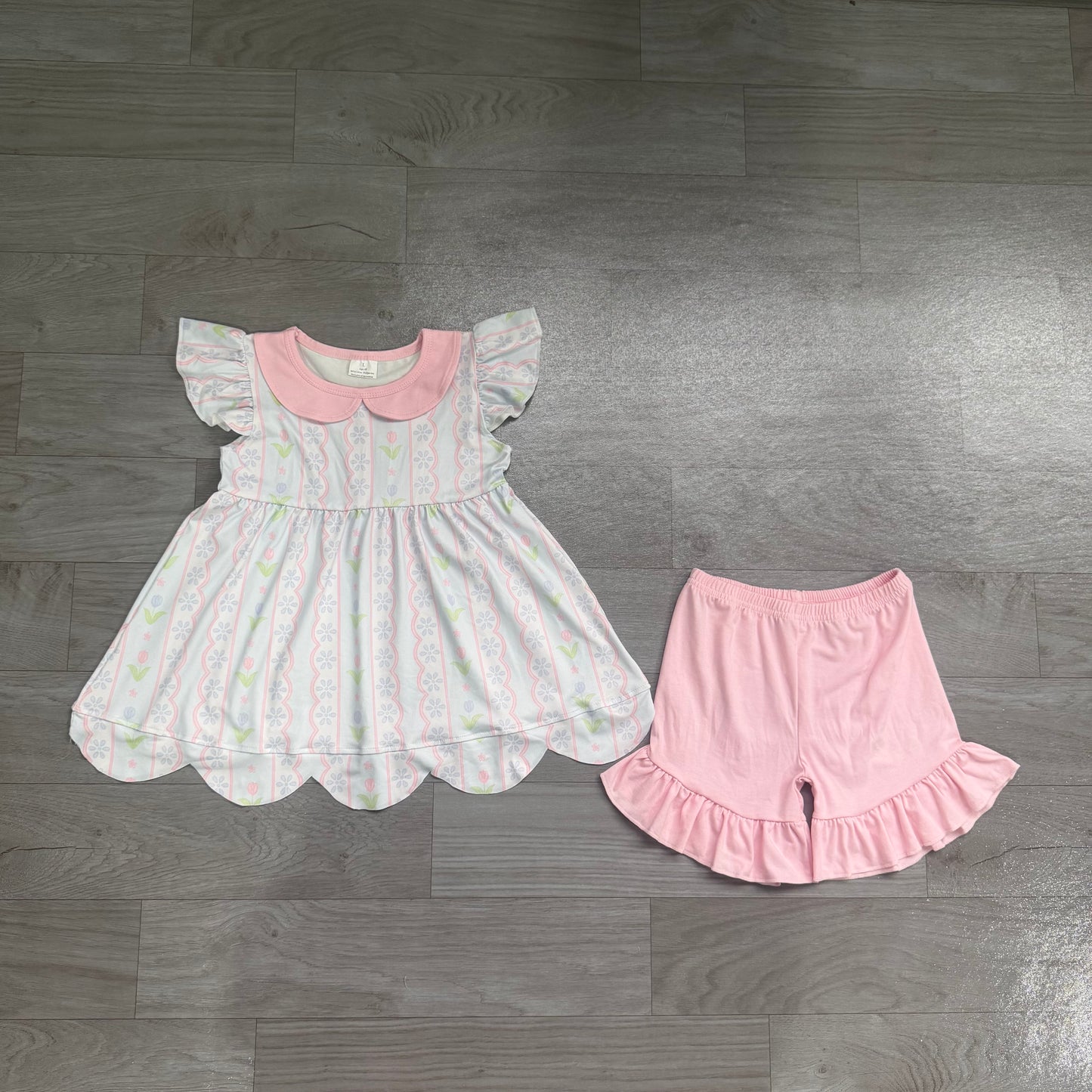 Baby Girls Flowers Stripe Tunic Ruffle Short Clothes Sets Preorder