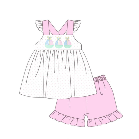 Baby Girls Pink Polka Dots Boats Tunic Ruffle Short Clothes Sets Preorder
