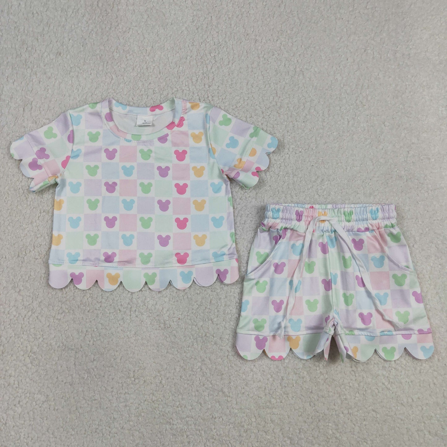 Sibling Baby Girls Colorful Flowers Top Pockets Shorts Scallop Clothes Sets