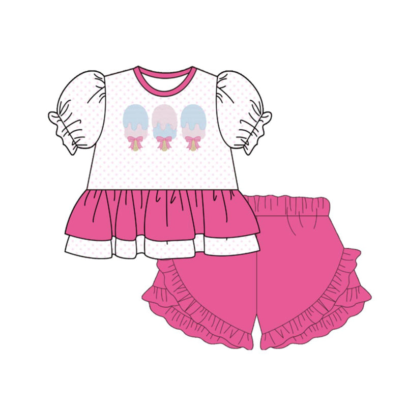 Baby Girls Polka Dots Popsicle Tunic Ruffle Short Clothes Sets Preorder