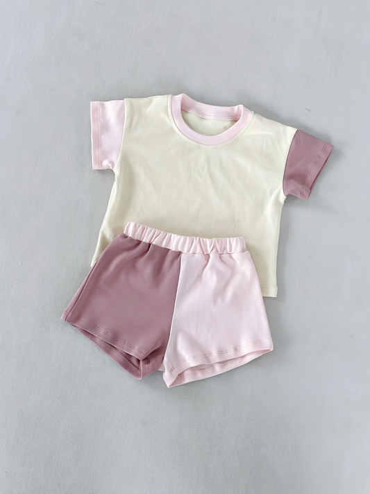 Baby Girls Pink Purple Patchwork Top Short Pajamas Clothes Sets Preorder
