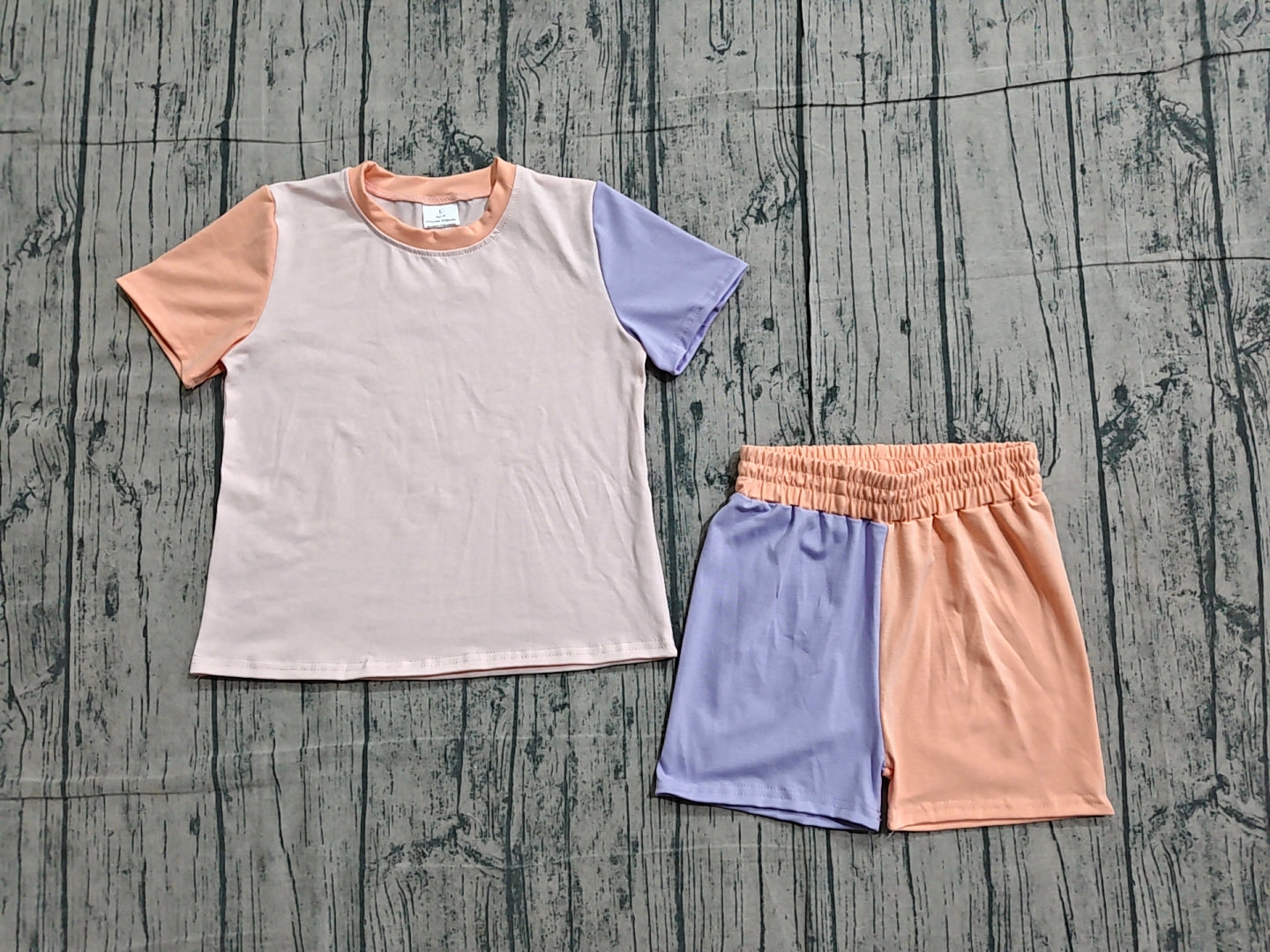 Baby Girls Peach Purple Patchwork Top Short Slouchy Clothes Sets