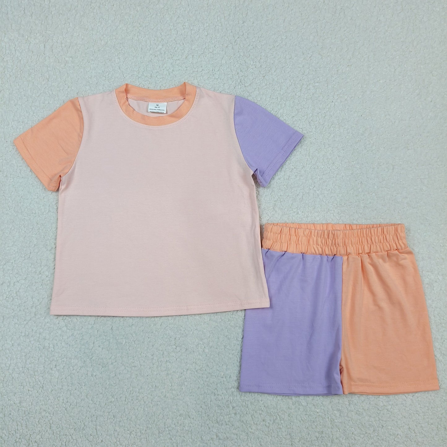 Baby Girls Peach Purple Patchwork Top Short Slouchy Clothes Sets
