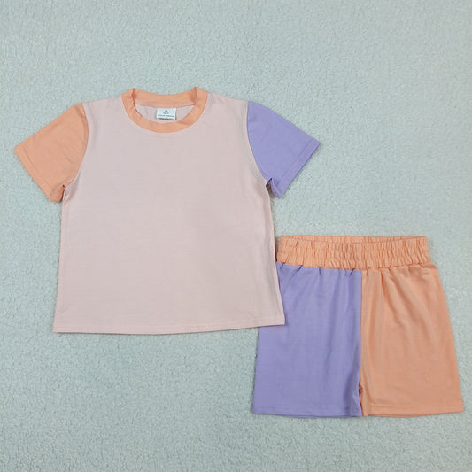 Baby Girls Peach Purple Patchwork Top Short Slouchy Clothes Sets
