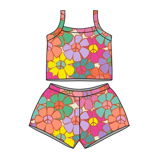 Baby Girls Strap Colorful Flowers Vests Top Short Clothes Sets Preorder