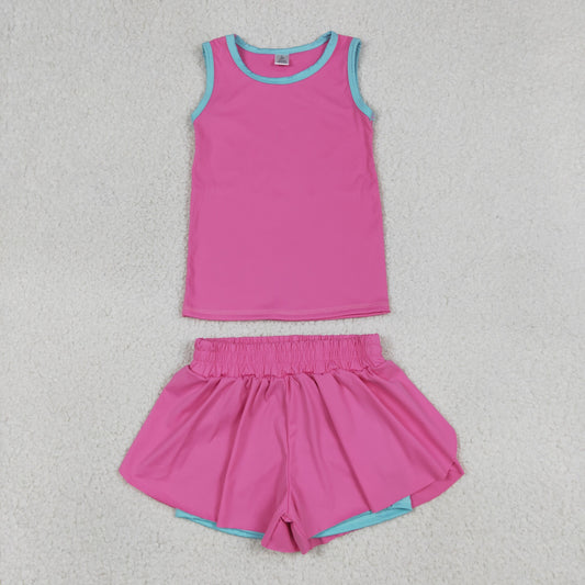 Baby Girls Pink Sleeveless Vests Top Butterfly Short Yoga Active Clothes Set