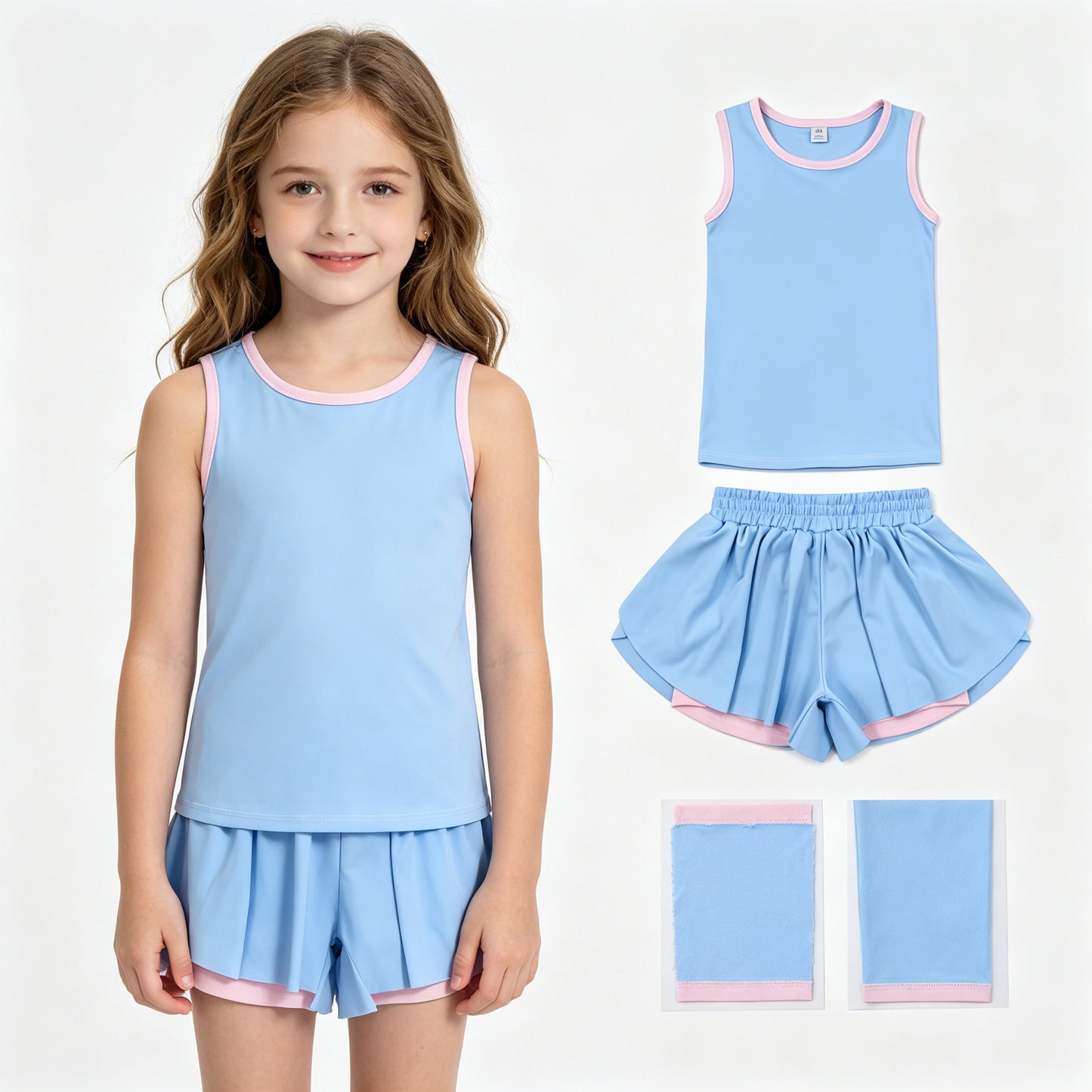 Baby Girls Blue Sleeveless Vests Top Butterfly Short Yoga Active Clothes Set