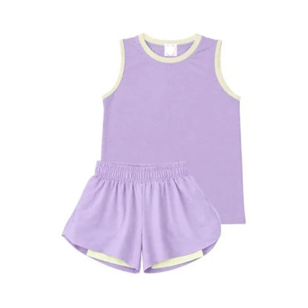 Baby Girls Lavender Sleeveless Vests Top Ruffle Short Yoga Active Clothes Set Preorder