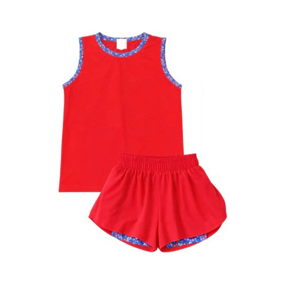 Baby Girls Red Sleeveless Vests Top Ruffle Short Yoga Active Clothes Set Preorder