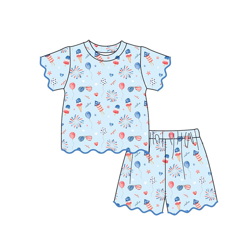 Baby Girls Flag Glasses Popsicle Top Scallop Short 4th of July Clothes Sets Preorder